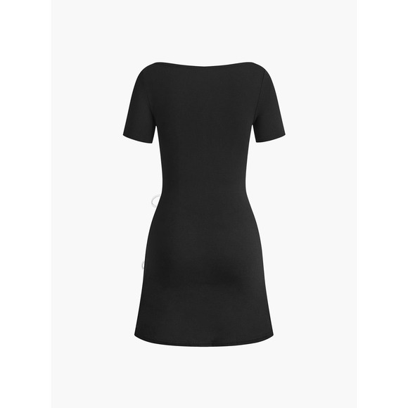 Commense Black Mini Dress White Bows Detail Short Sleeve Party Cocktail size S - Picture 5 of 6